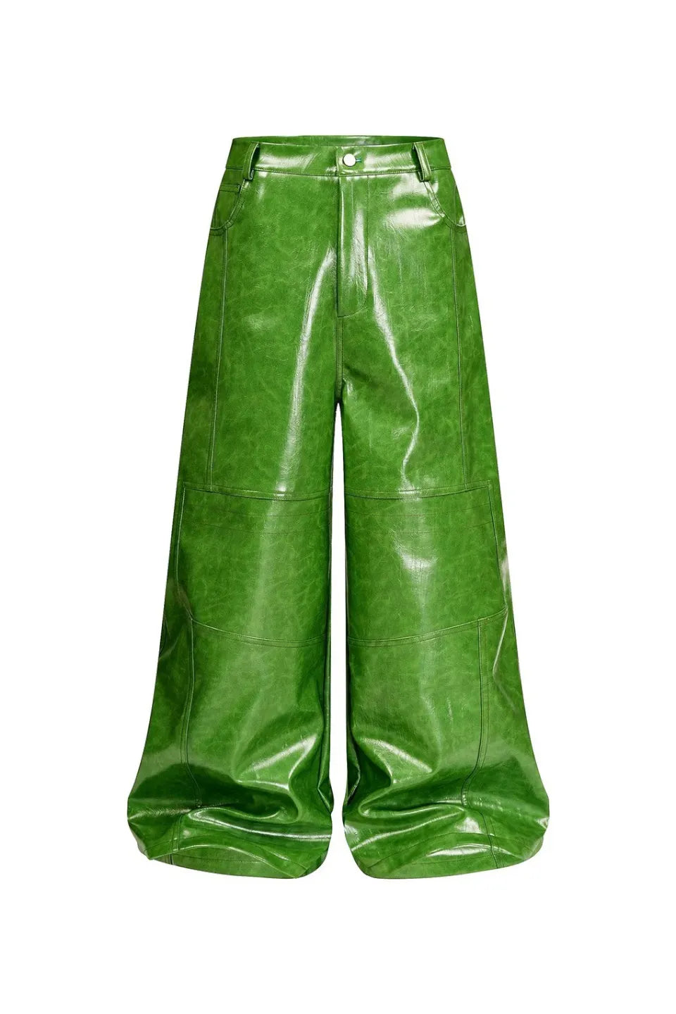 Green Liquid Leather Wide Leg Pants