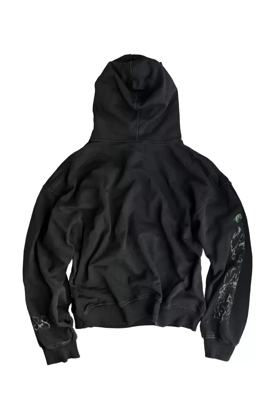Green Demon Rune Seam Print Enzyme Washed Hoodie