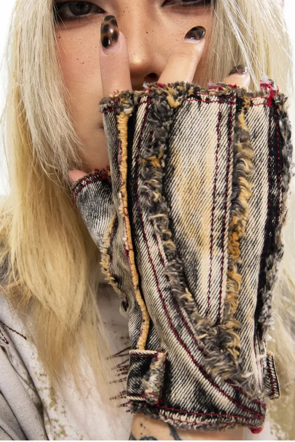 Guardian Beast Frayed Denim Gloves
