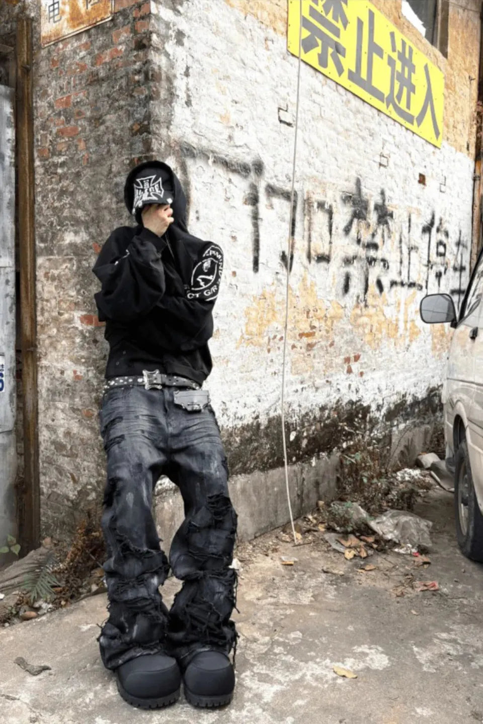 Hand Distressed Wide Leg Jeans