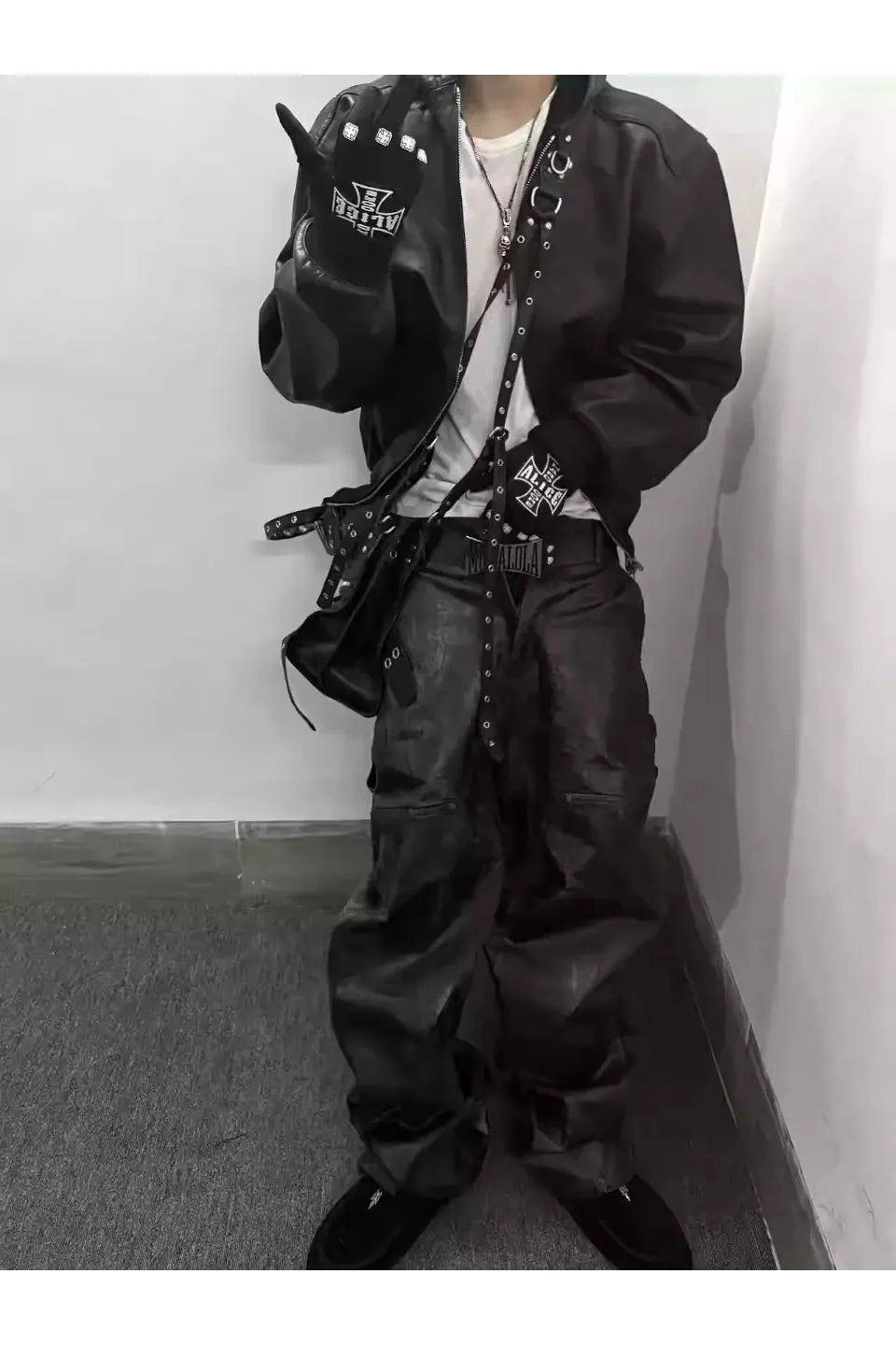 Hand Painted Wax Silver Powder Coated Straight Leg Wide Leg Lumberjack Pants