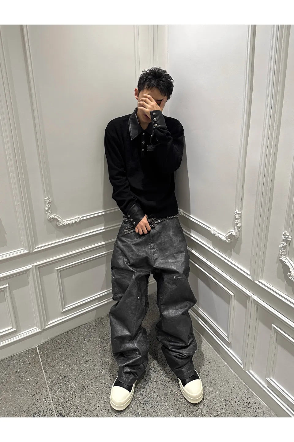 Hand Painted Wax Silver Powder Coated Straight Leg Wide Leg Lumberjack Pants