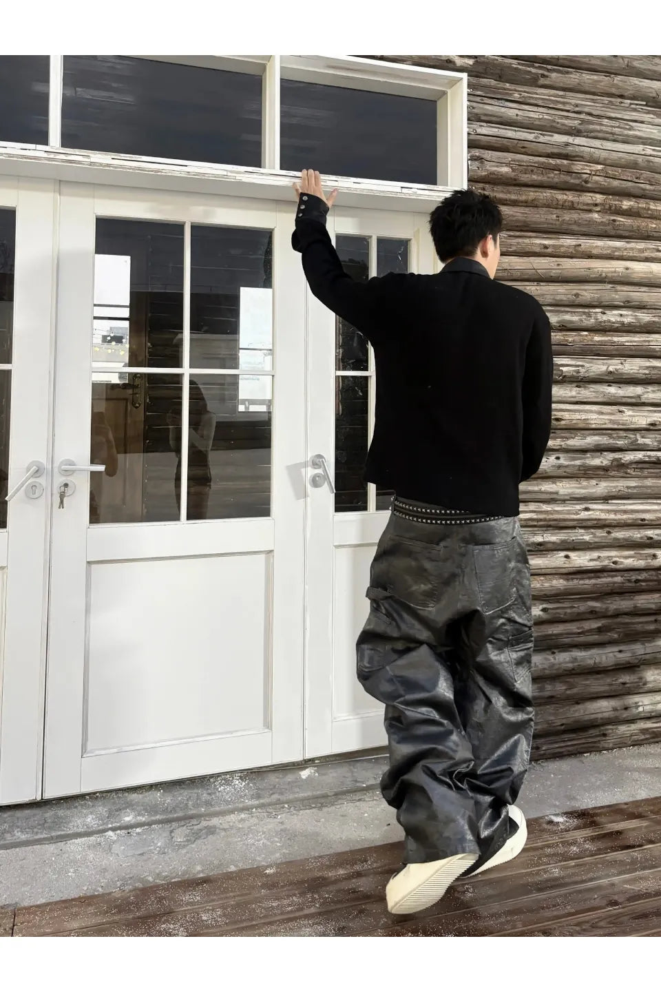 Hand Painted Wax Silver Powder Coated Straight Leg Wide Leg Lumberjack Pants
