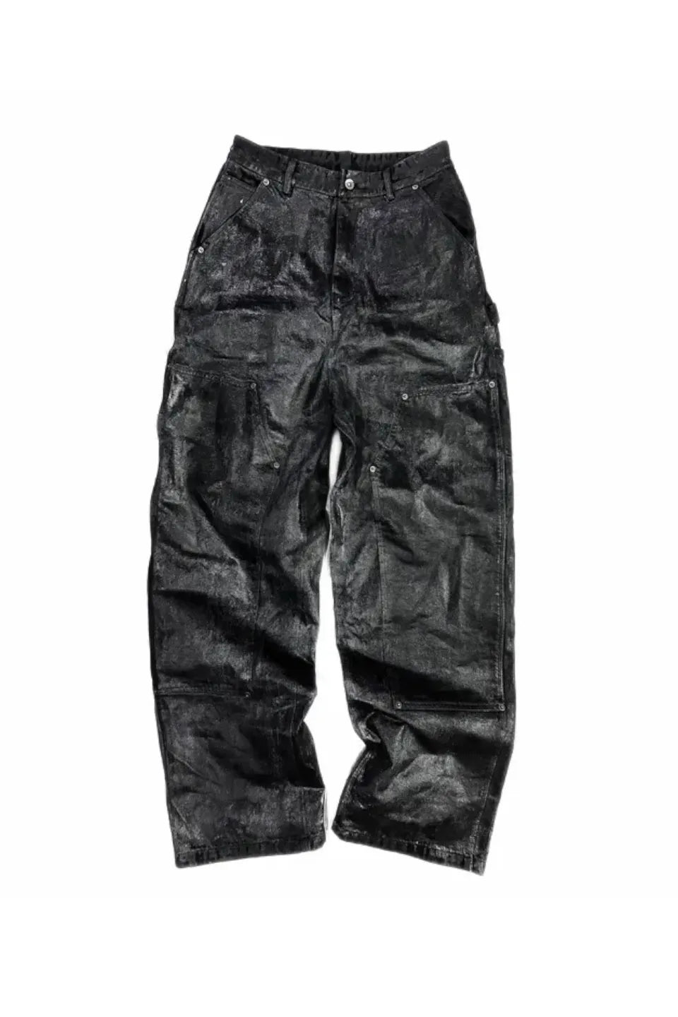 Hand Painted Wax Silver Powder Coated Straight Leg Wide Leg Lumberjack Pants