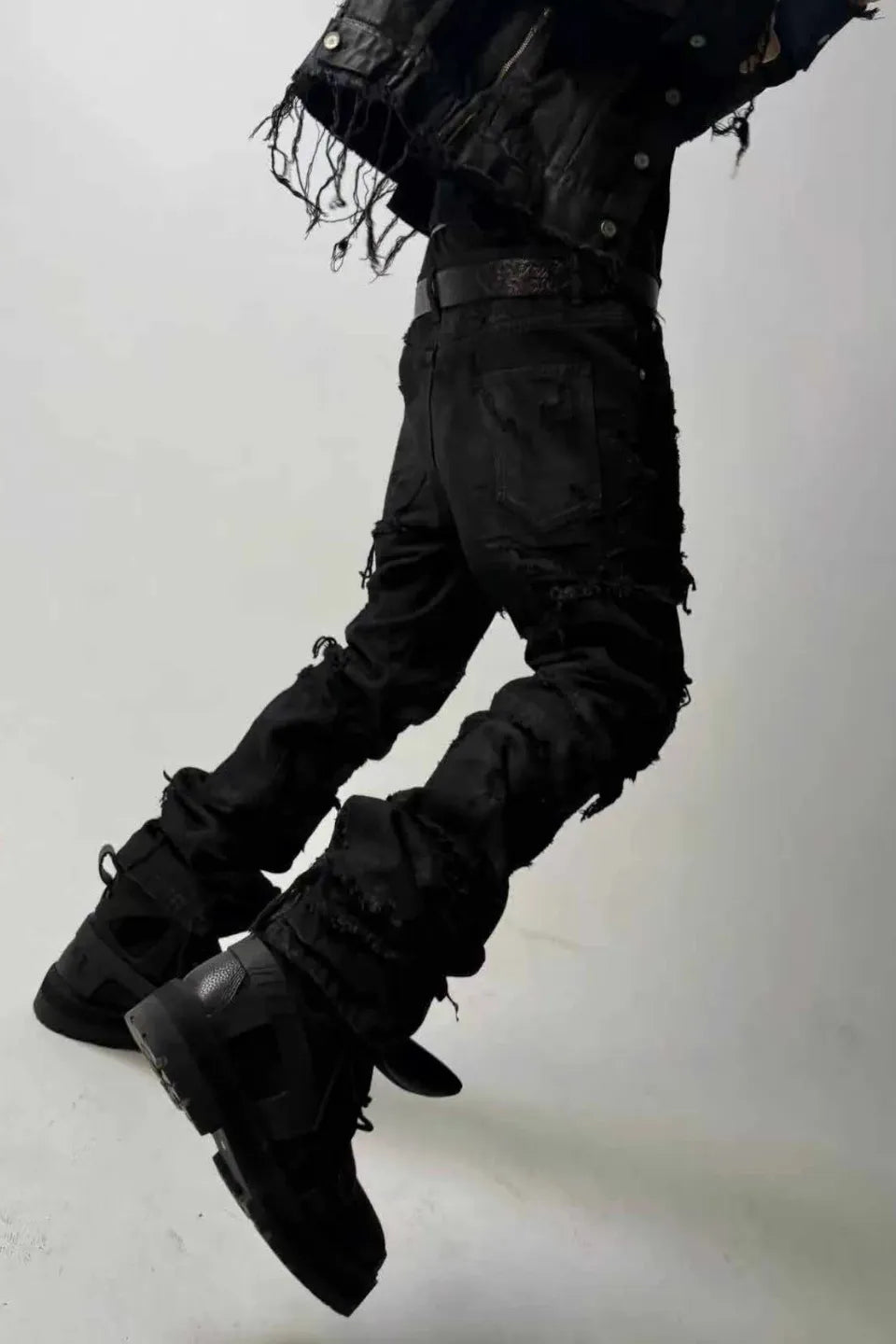 Hand Painted Frayed Fringe Distressed Jeans