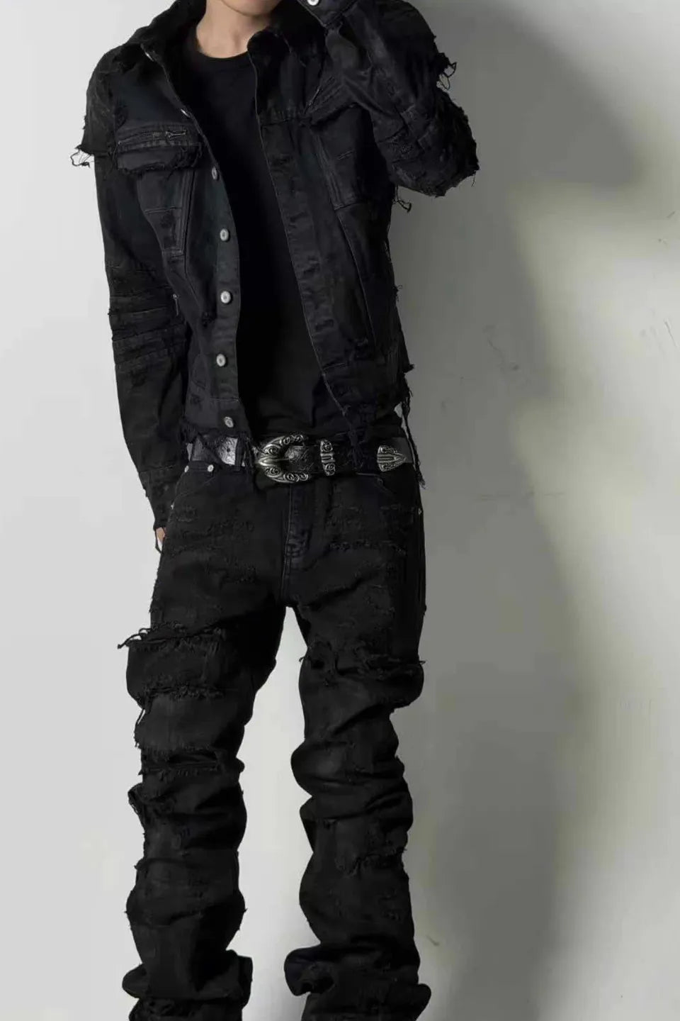 Hand Painted Frayed Fringe Distressed Jeans