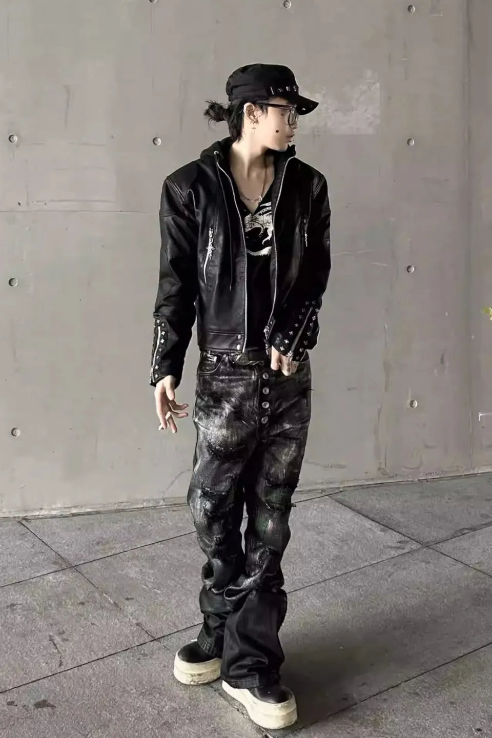 Heavy Duty Faux Two Piece Padded PU Leather Jacket