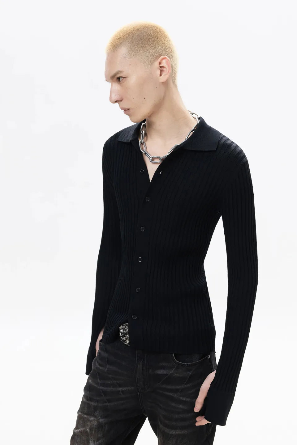 High Stretch Ribbed Knit Cardigan