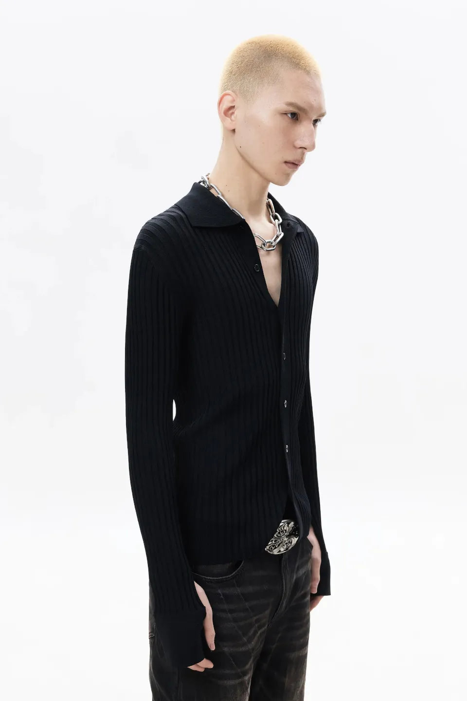 High Stretch Ribbed Knit Cardigan
