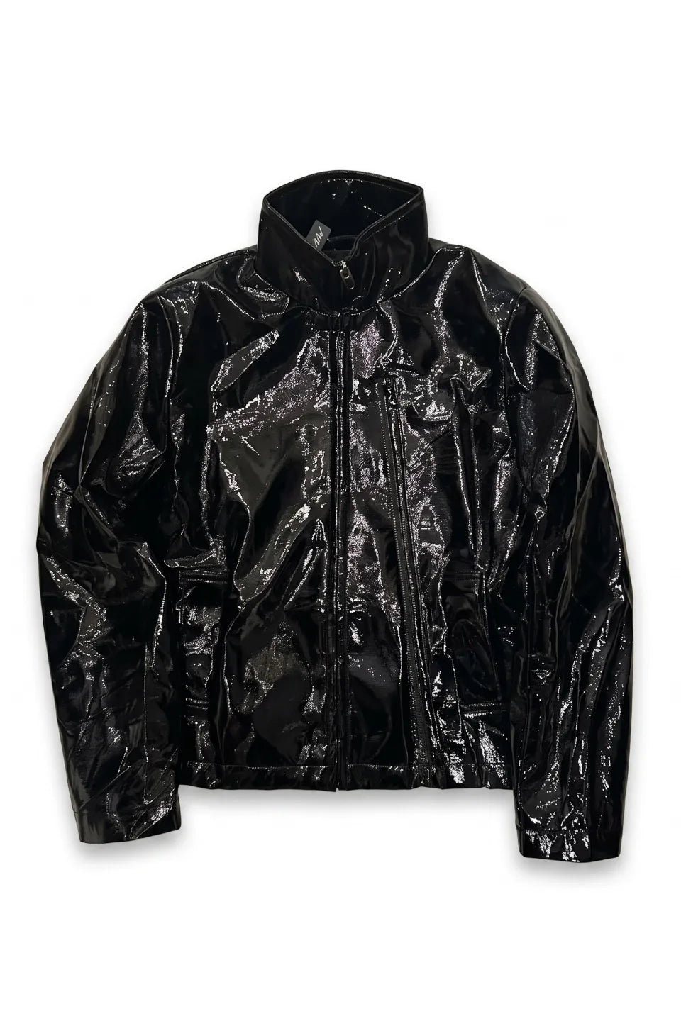 High Neck Patent Leather Cropped Slim Jacket