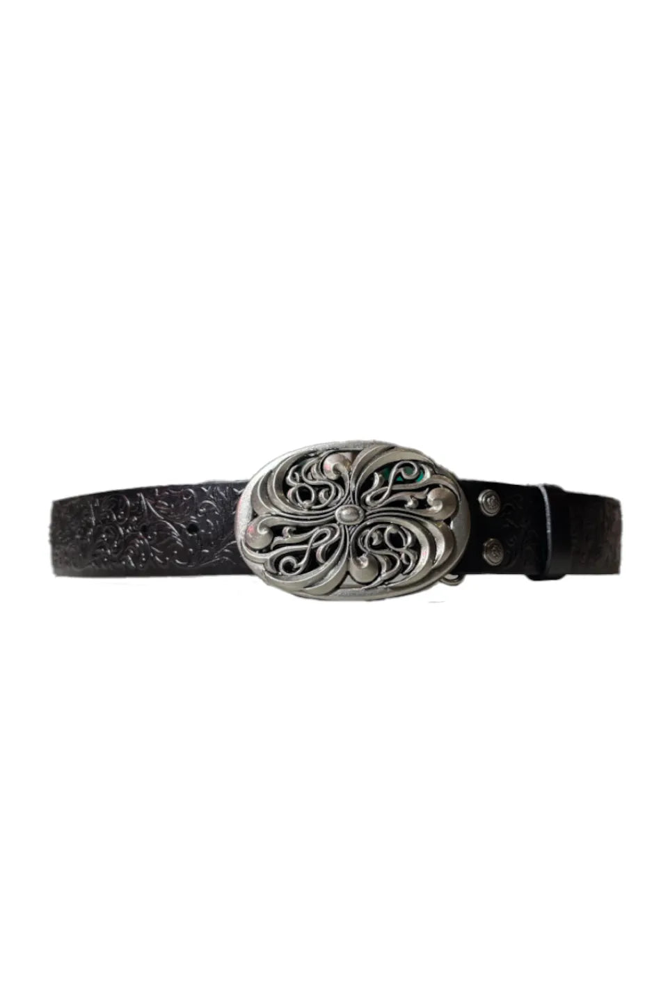 Honeysuckle Buckle Carved Leather Belt