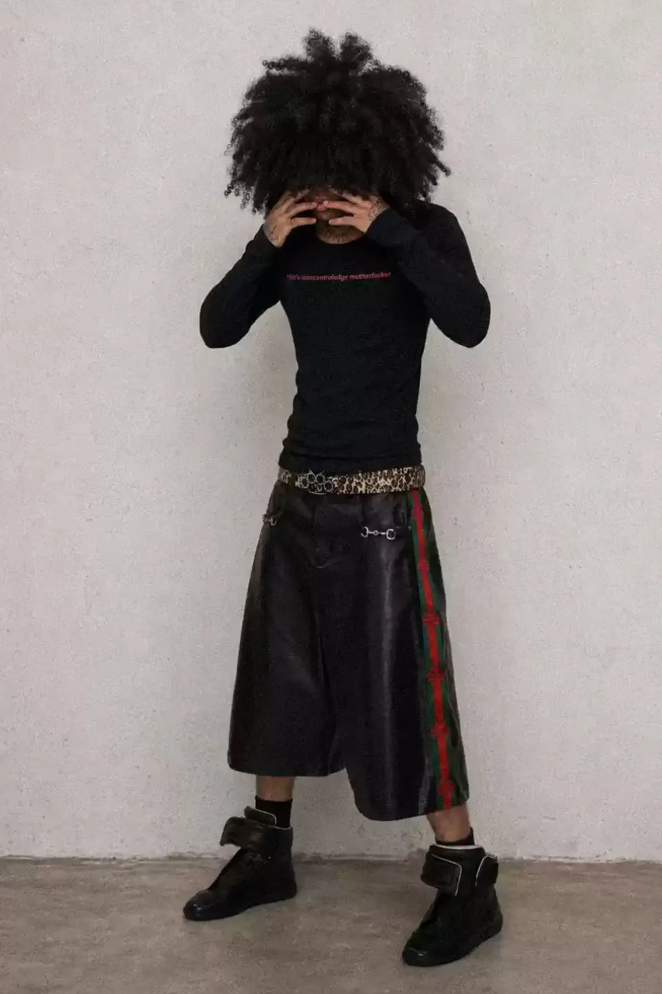 Horsebit Stripe Leather Cropped Pants