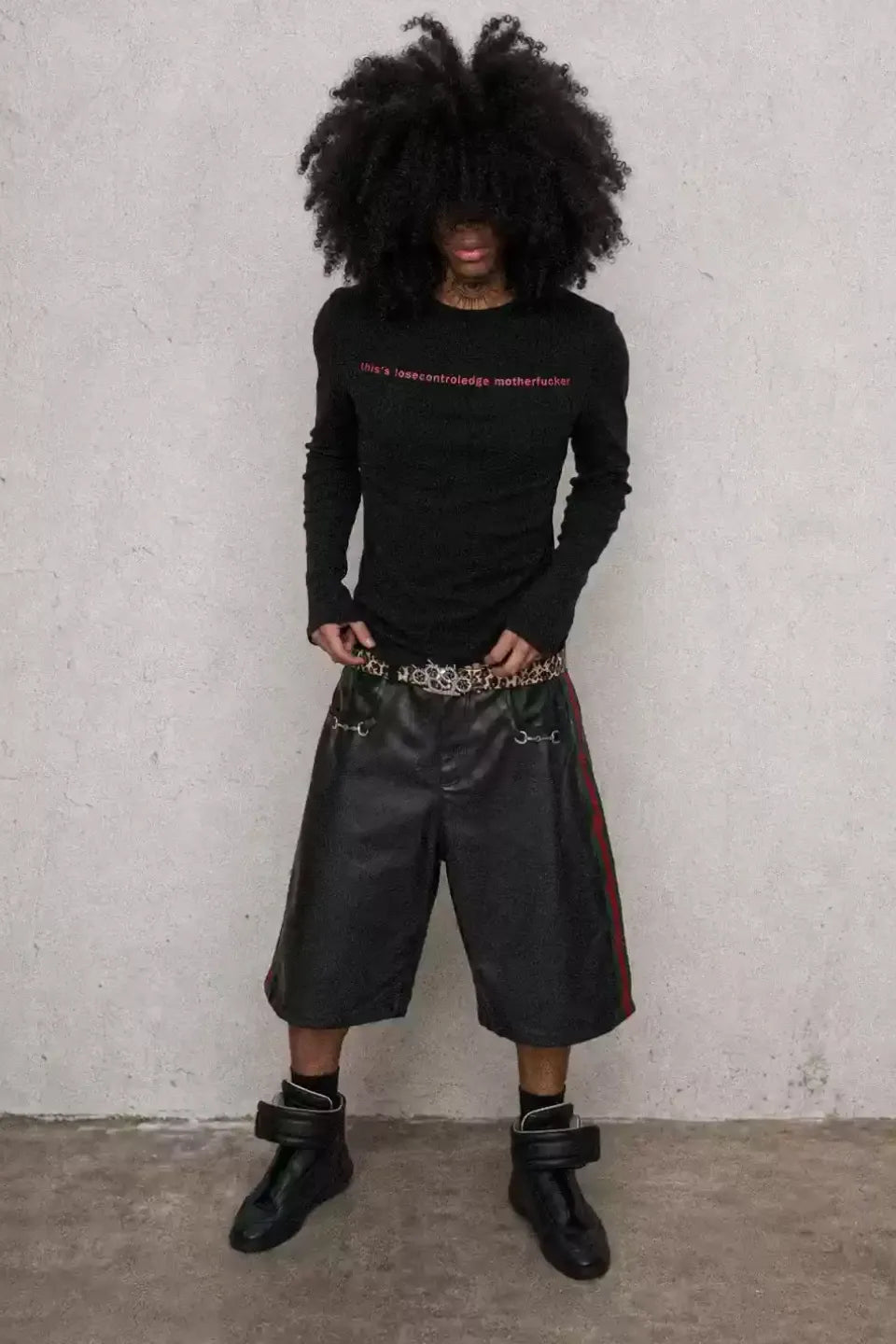 Horsebit Stripe Leather Cropped Pants