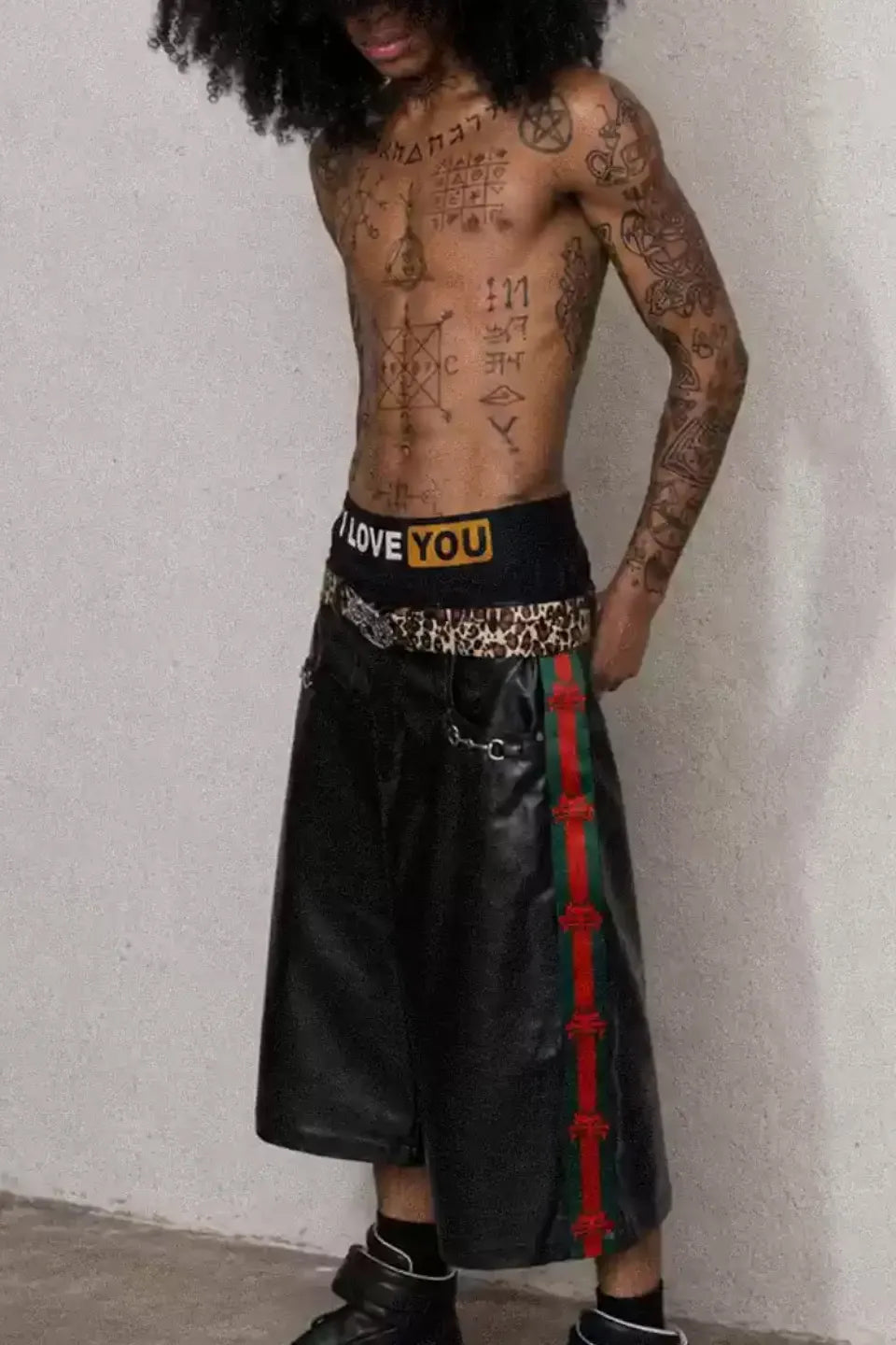 Horsebit Stripe Leather Cropped Pants