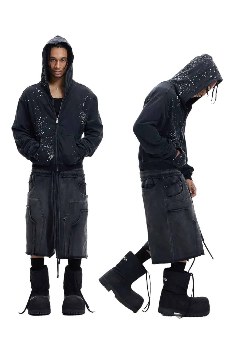 Hot Diamond Washed Zip Up Hoodie