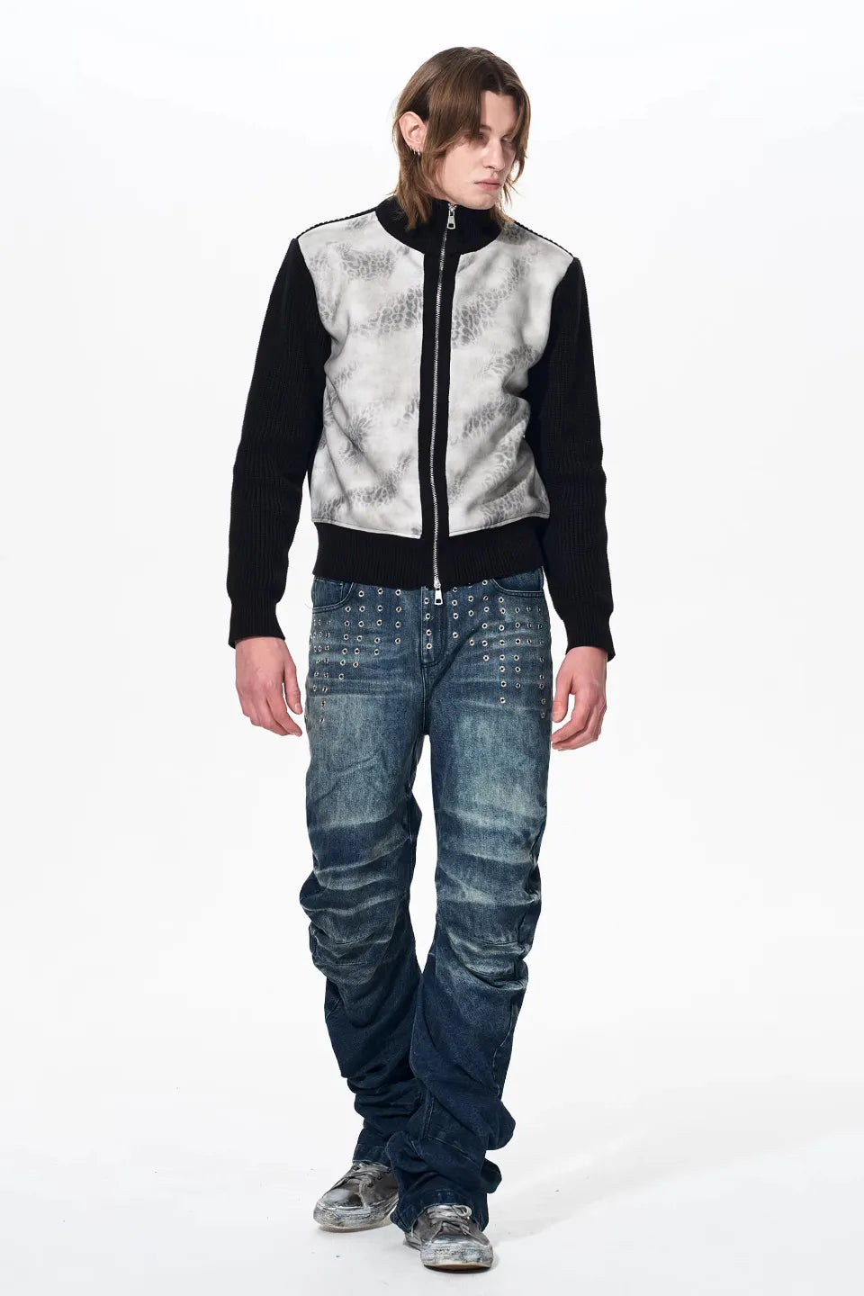 Ice Blue Acid Wash Studded Jeans