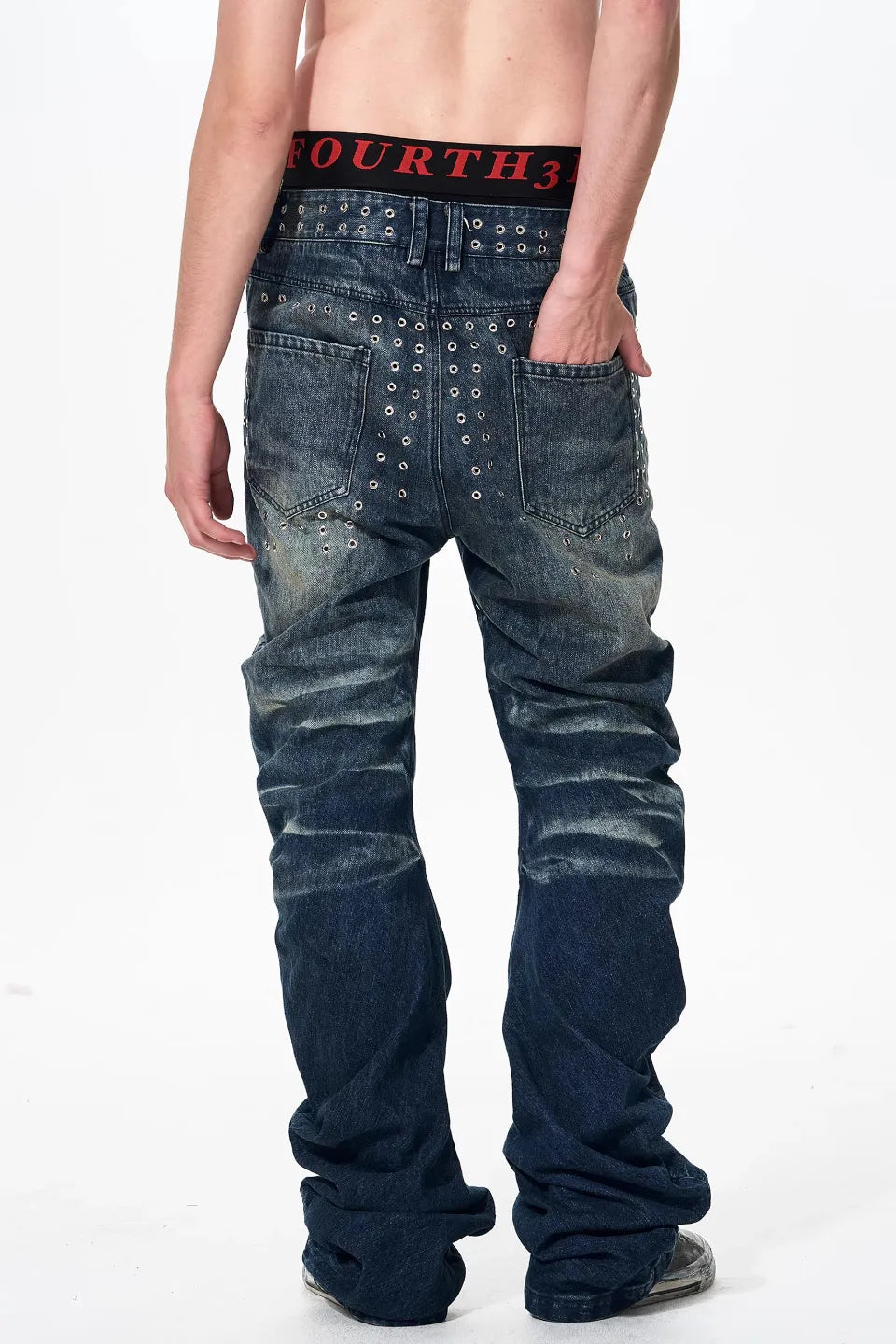 Ice Blue Acid Wash Studded Jeans