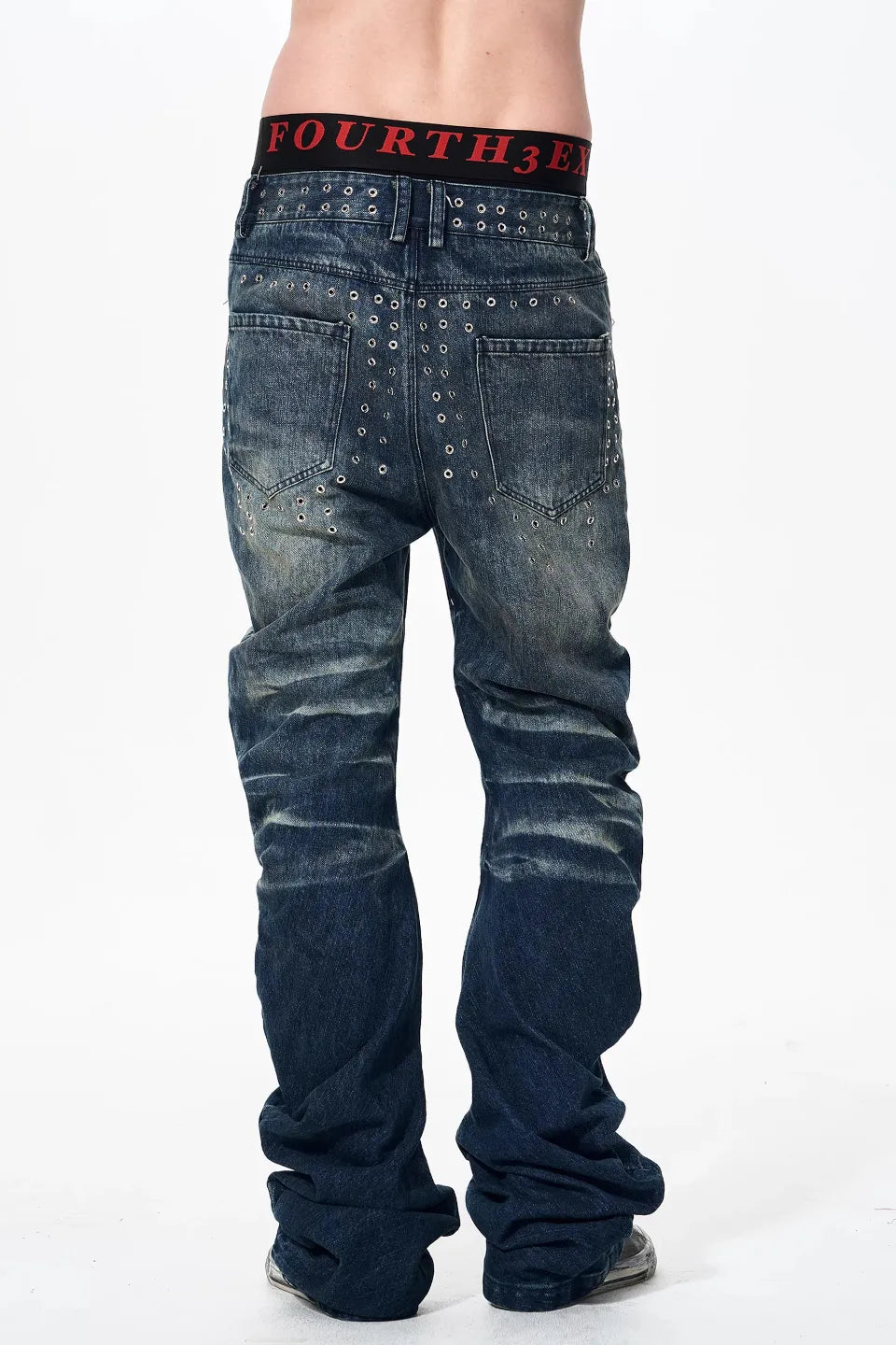FOURTH3EX | Ice Blue Acid Wash Studded Jeans