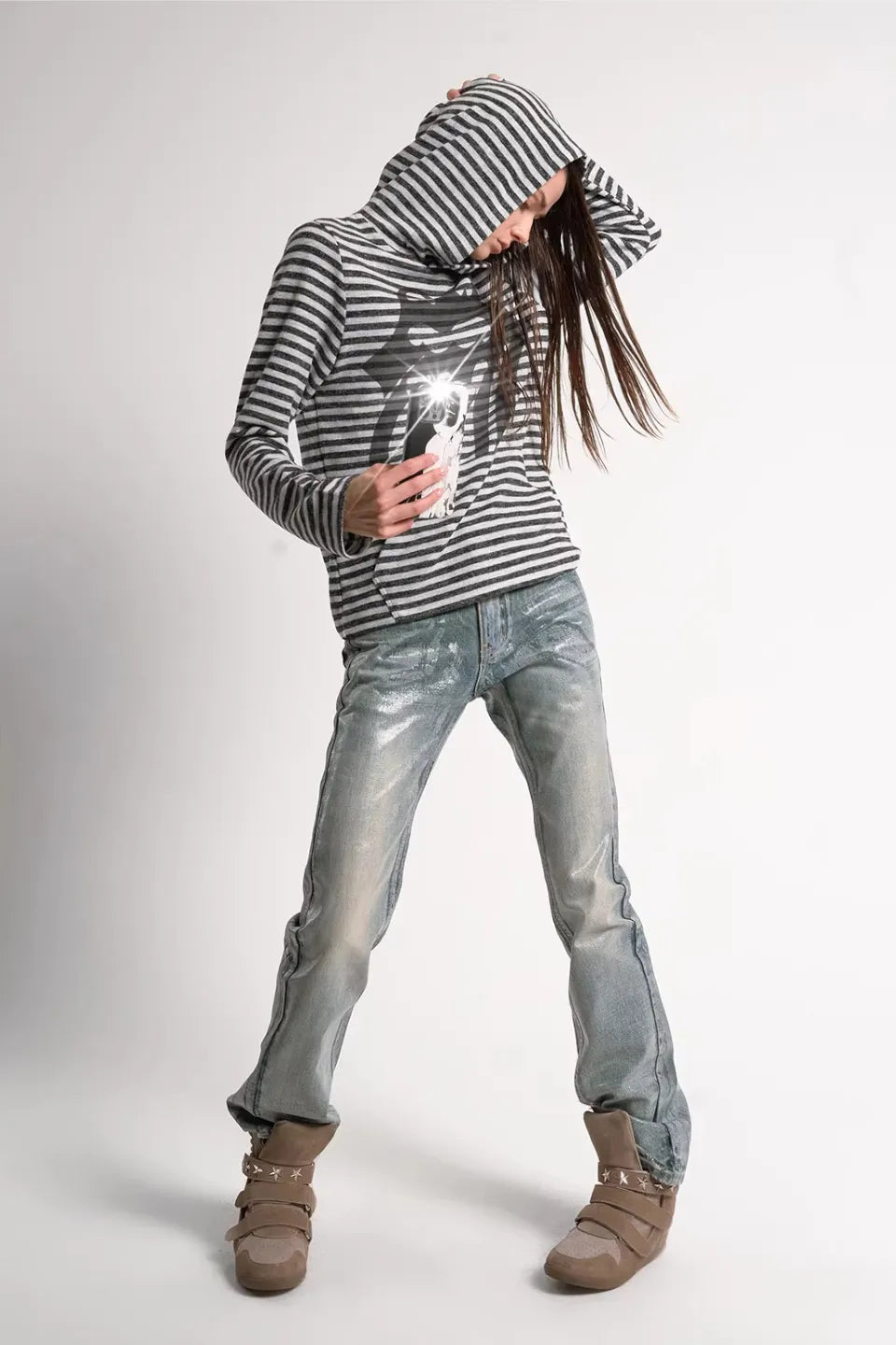 Ice Blue Cracked Coating Jeans