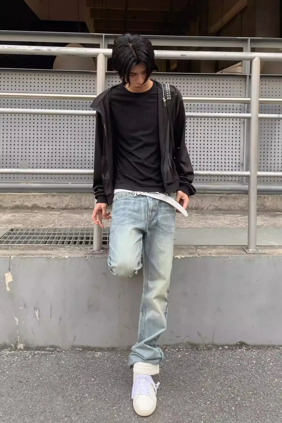 Ice Blue Cracked Coating Jeans