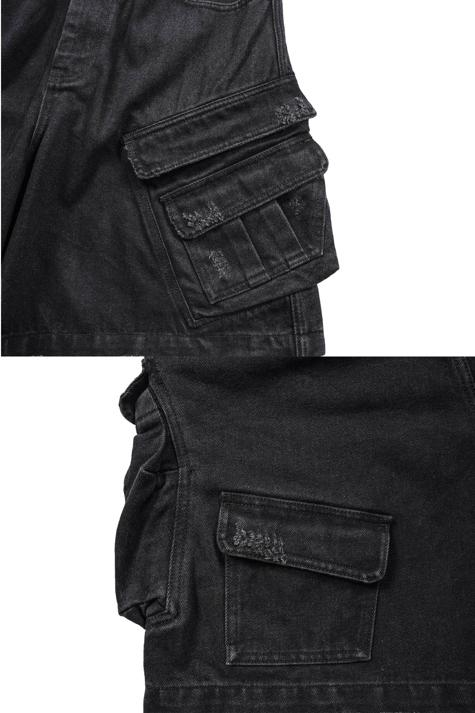 Layered Pocket Distressed Denim Shorts