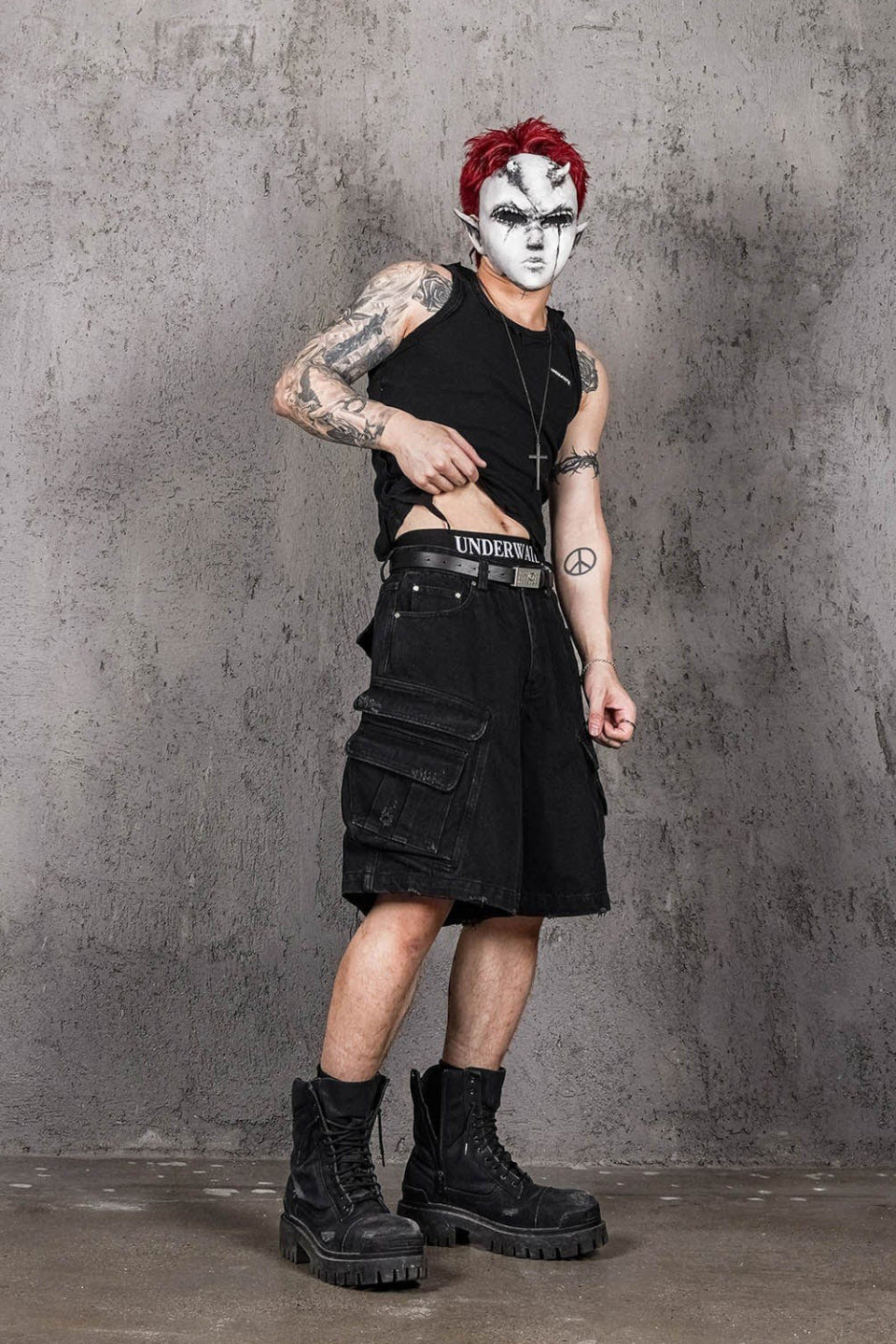 Layered Pocket Distressed Denim Shorts