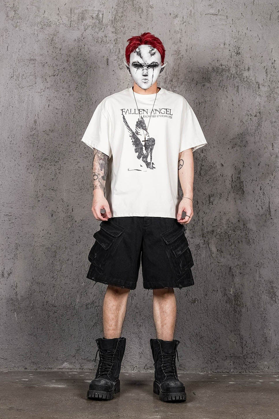 Layered Pocket Distressed Denim Shorts