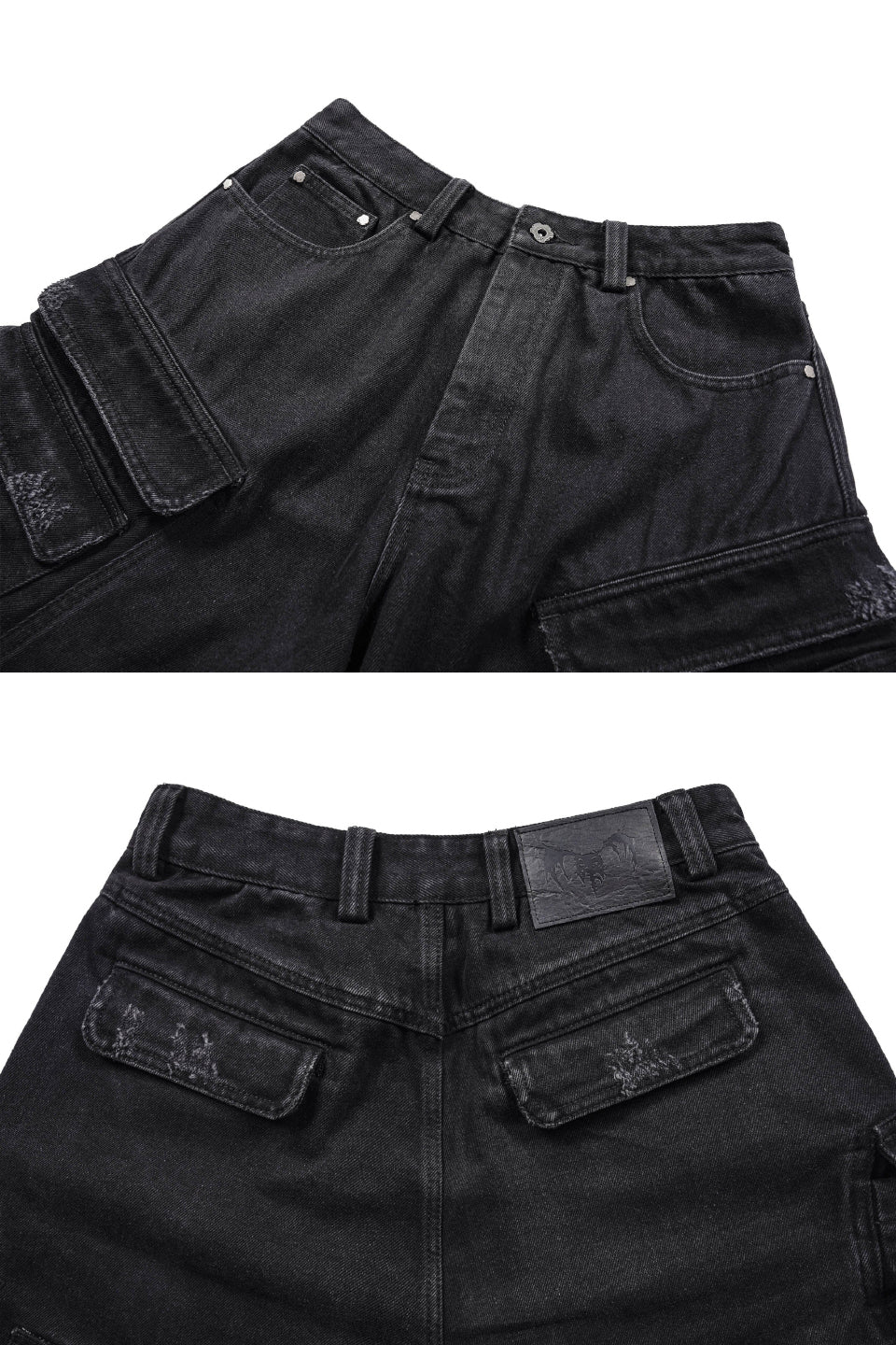 Layered Pocket Distressed Denim Shorts