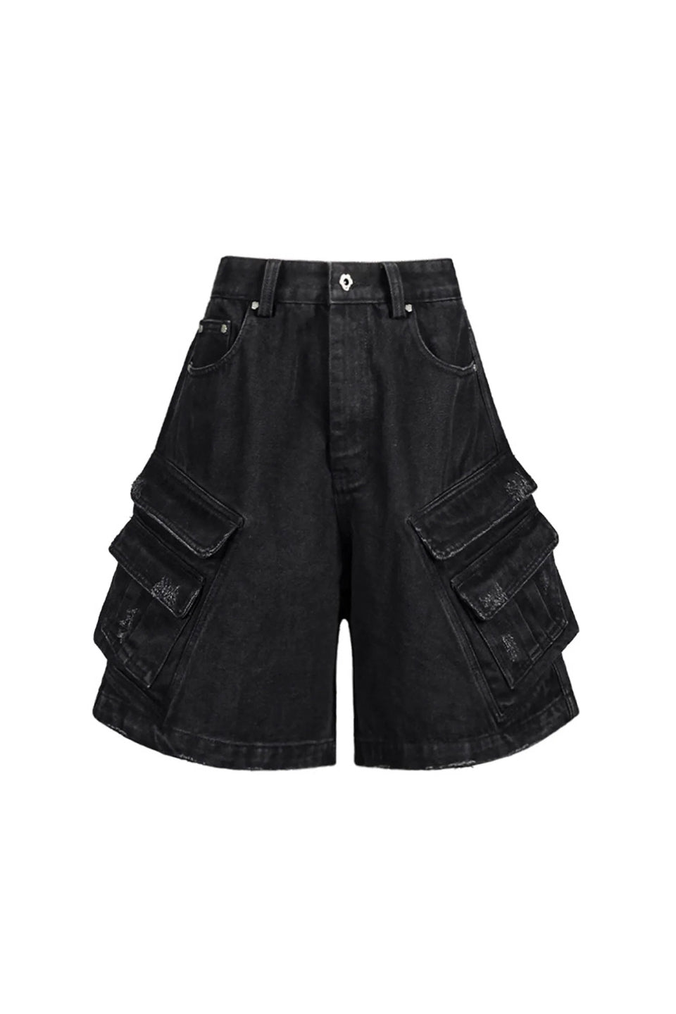 Layered Pocket Distressed Denim Shorts