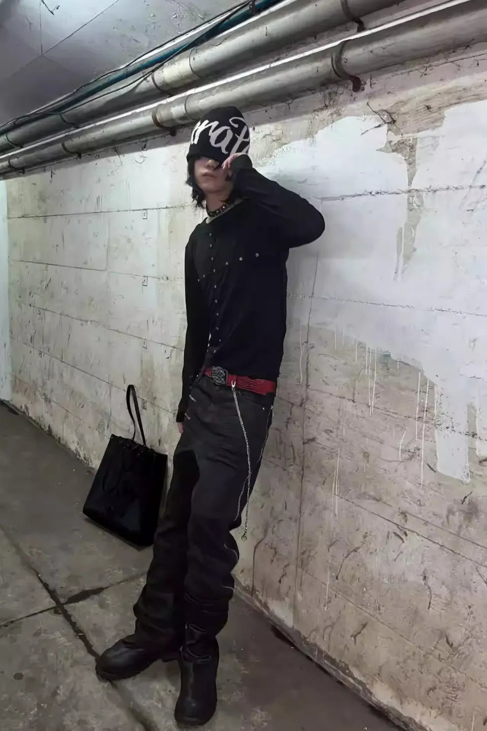 Layered Riveted Cross LS Tee