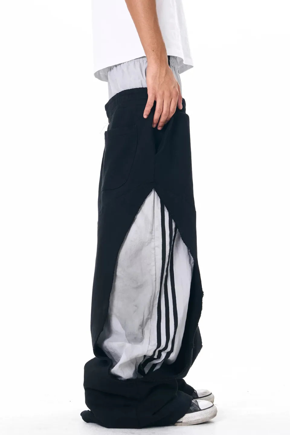 Layered Waist Striped Wide Sweat Pants