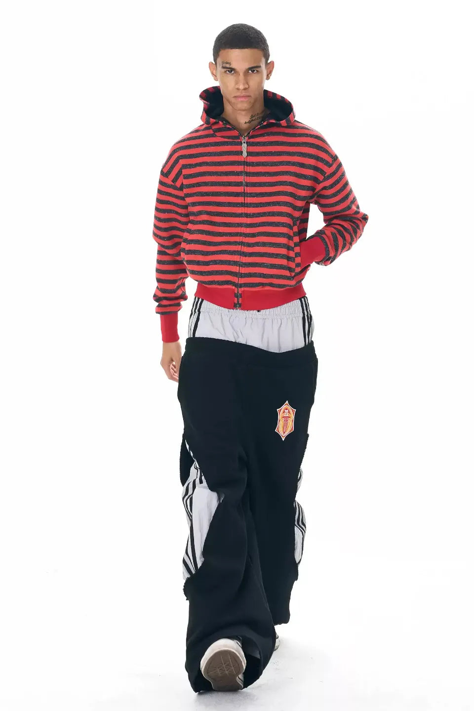 Layered Waist Striped Wide Sweat Pants