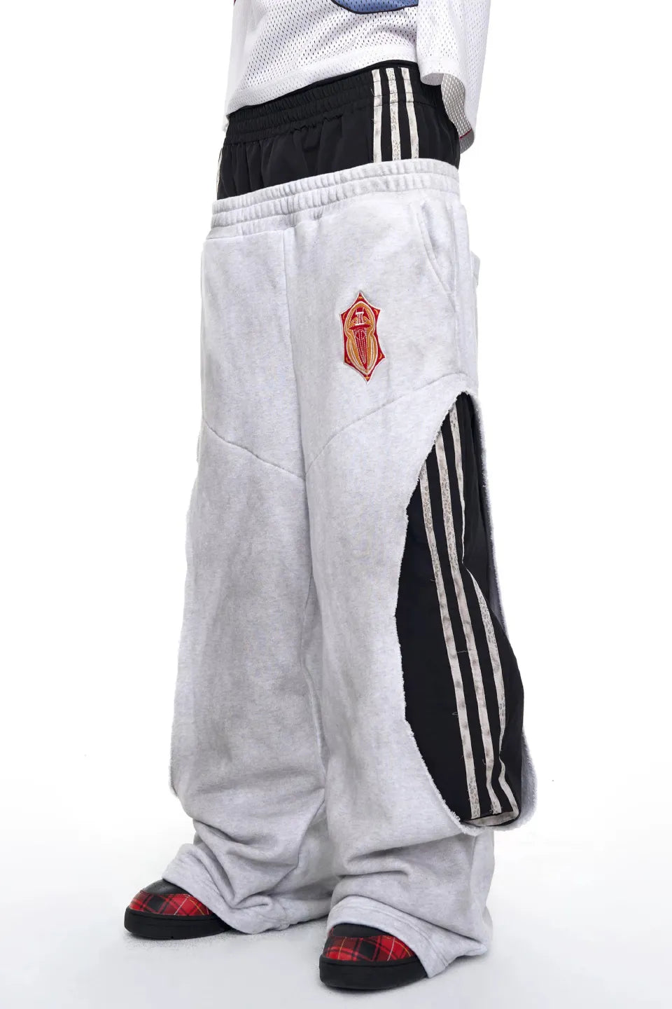Layered Waist Striped Wide Sweat Pants