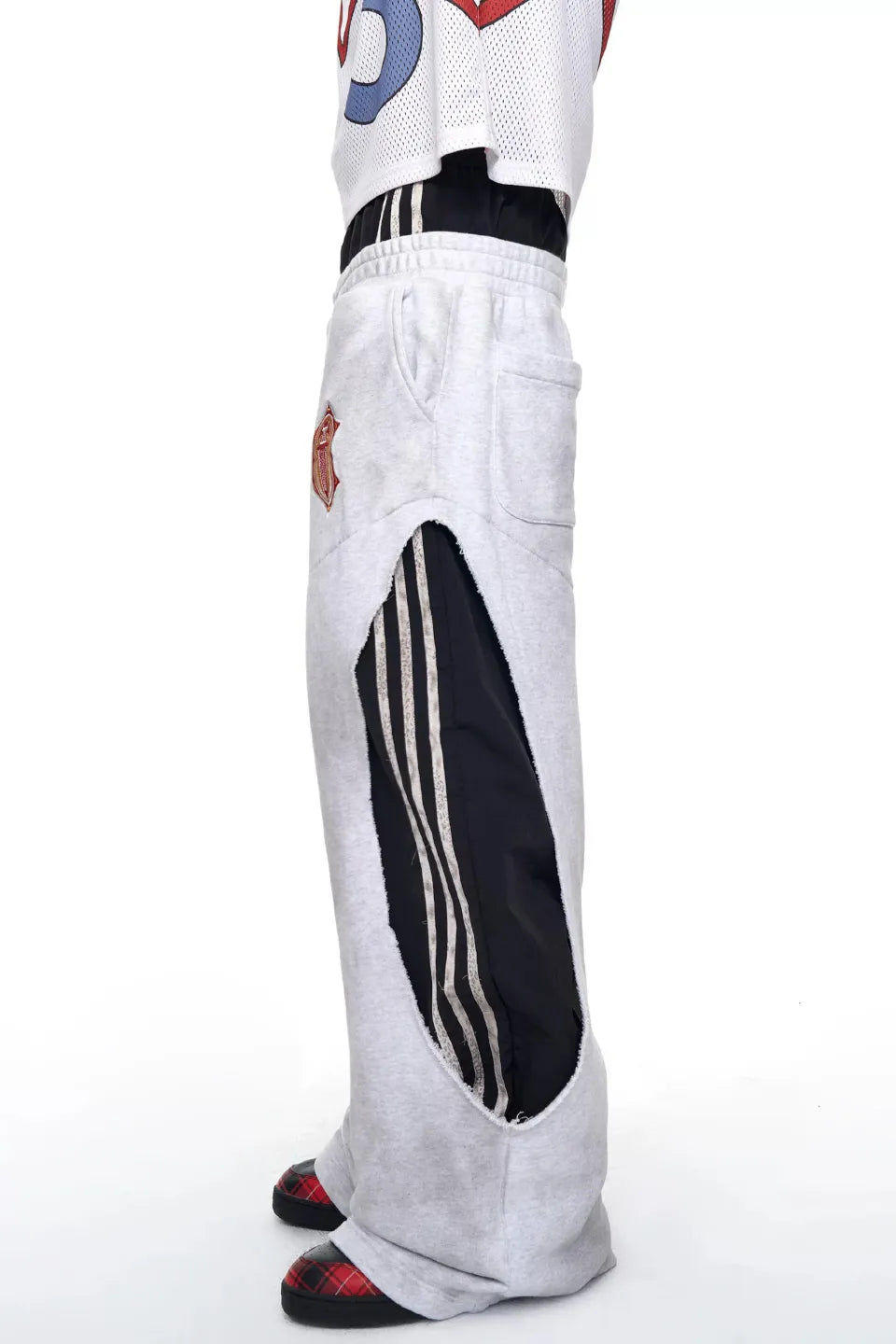 Layered Waist Striped Wide Sweat Pants