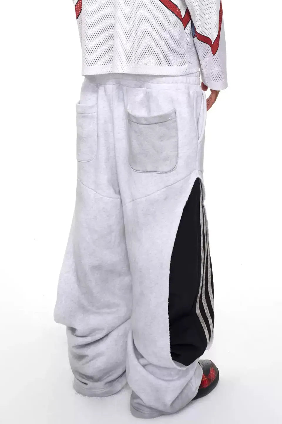 Layered Waist Striped Wide Sweat Pants