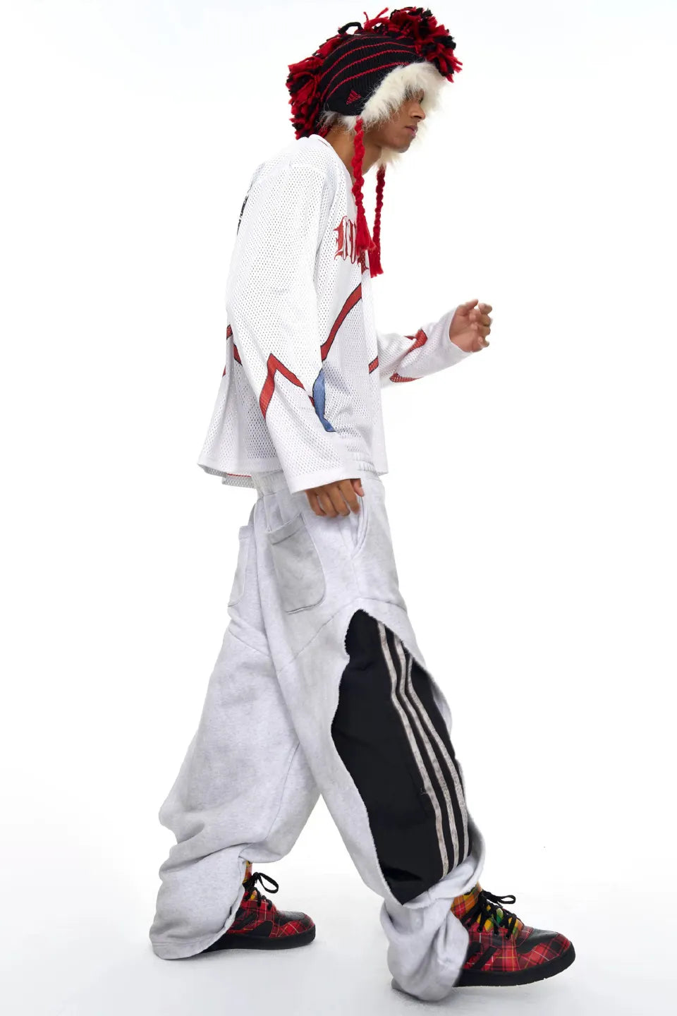Layered Waist Striped Wide Sweat Pants