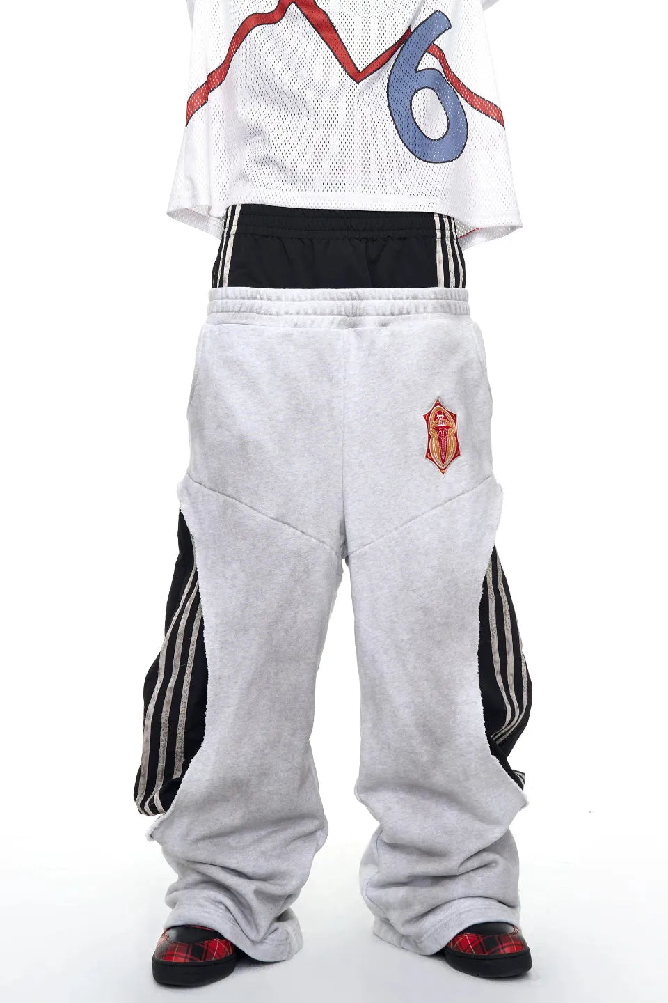 Layered Waist Striped Wide Sweat Pants