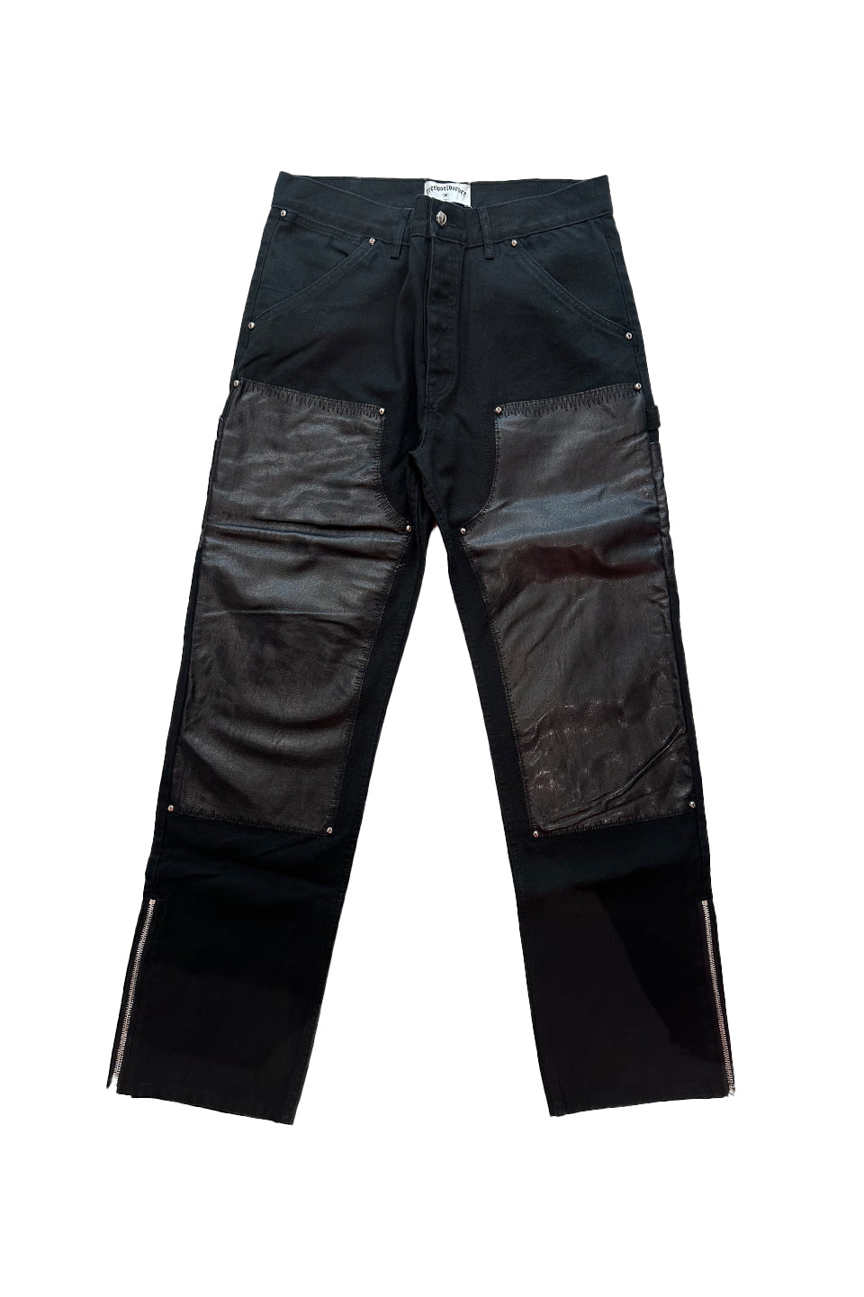 Leather Double Knee Denim Pants