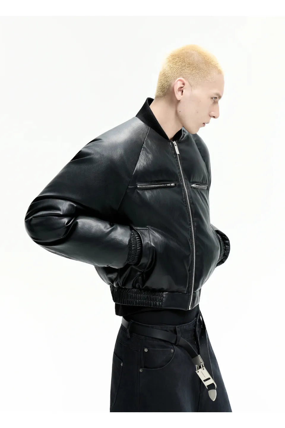 Leather Puffer Bomber