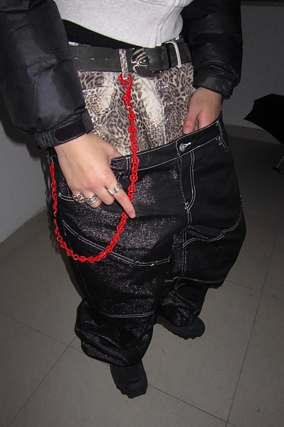 Leopard Print Double Waistband Jeans