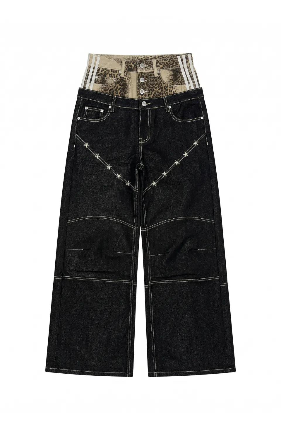 Leopard Print Double Waistband Jeans
