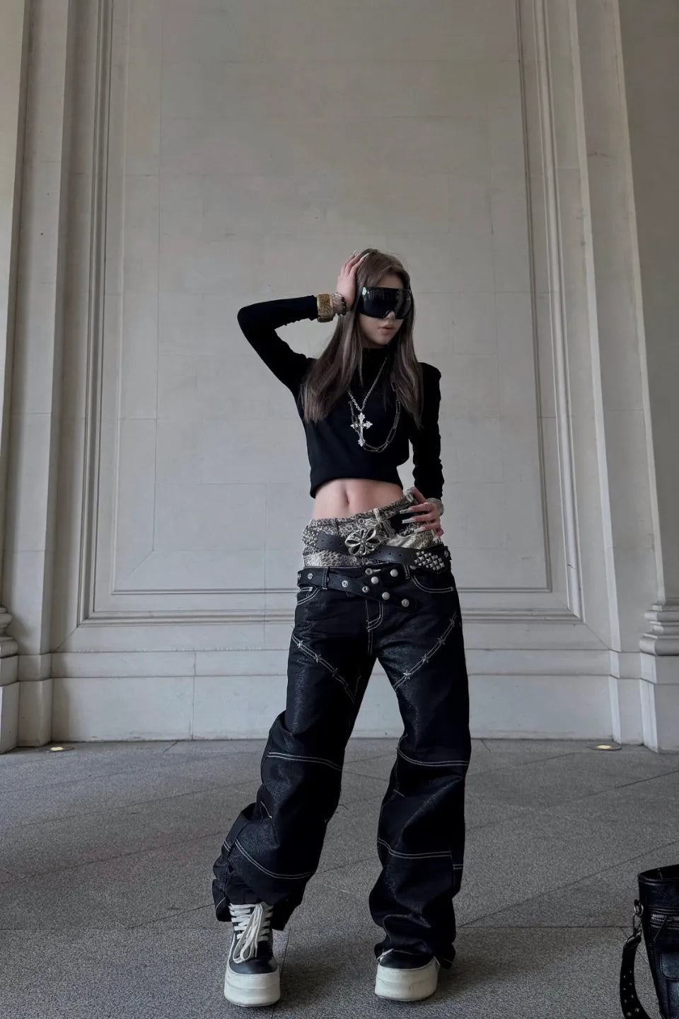 Leopard Print Double Waistband Jeans