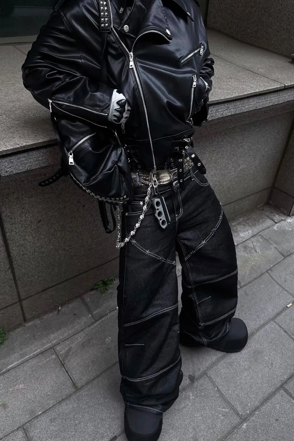 Leopard Print Double Waistband Jeans