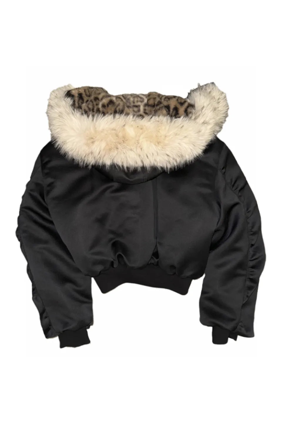 Leopard Print Hooded Fur Collar Military Badge Armband