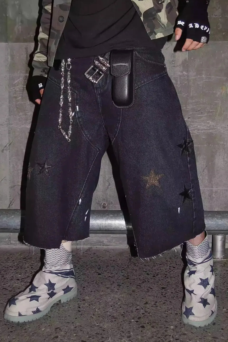 Leopard Star Patch Cropped Work Pants