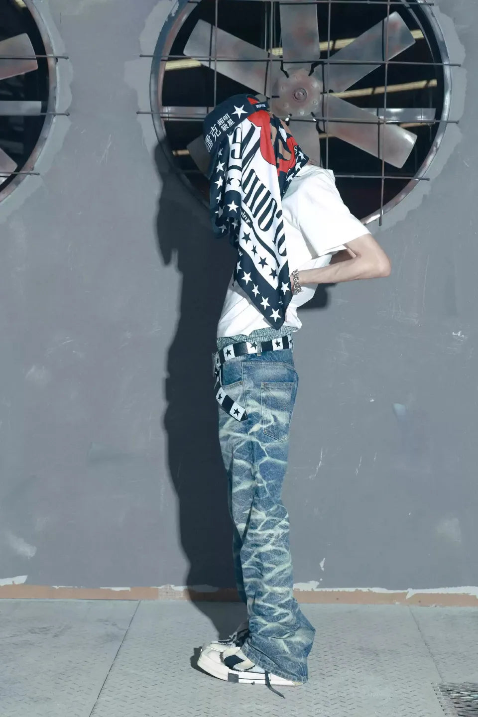 Lightning Pattern Faded Denim