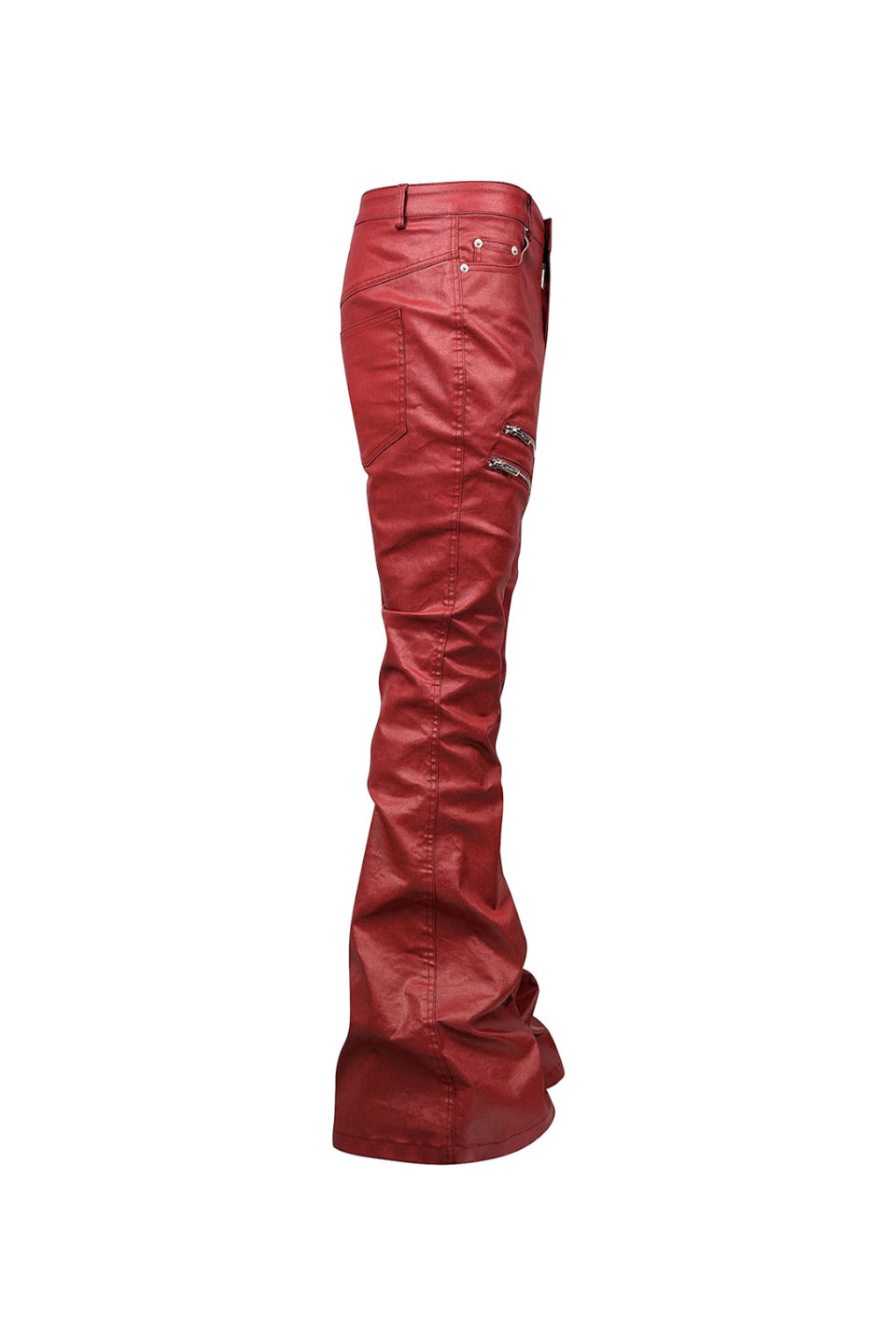 Liquid Metal Red Coated Flare Denim