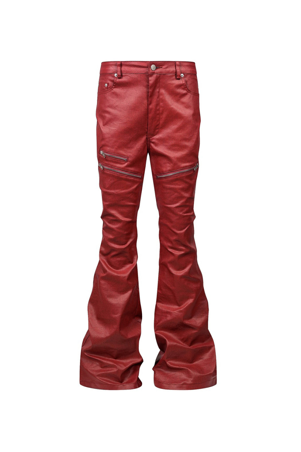 Liquid Metal Red Coated Flare Denim