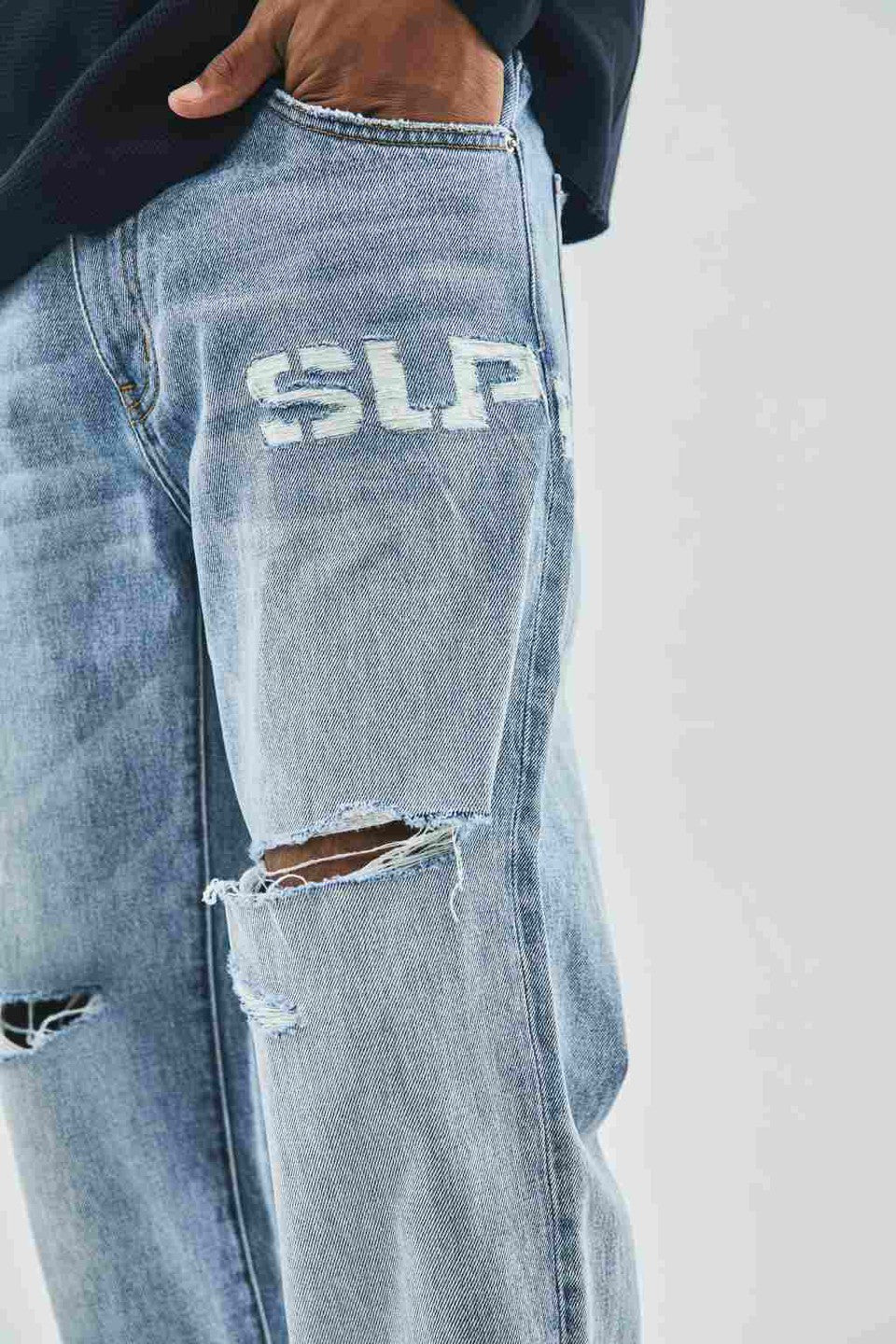 Logo Denim Pants - light blue / M