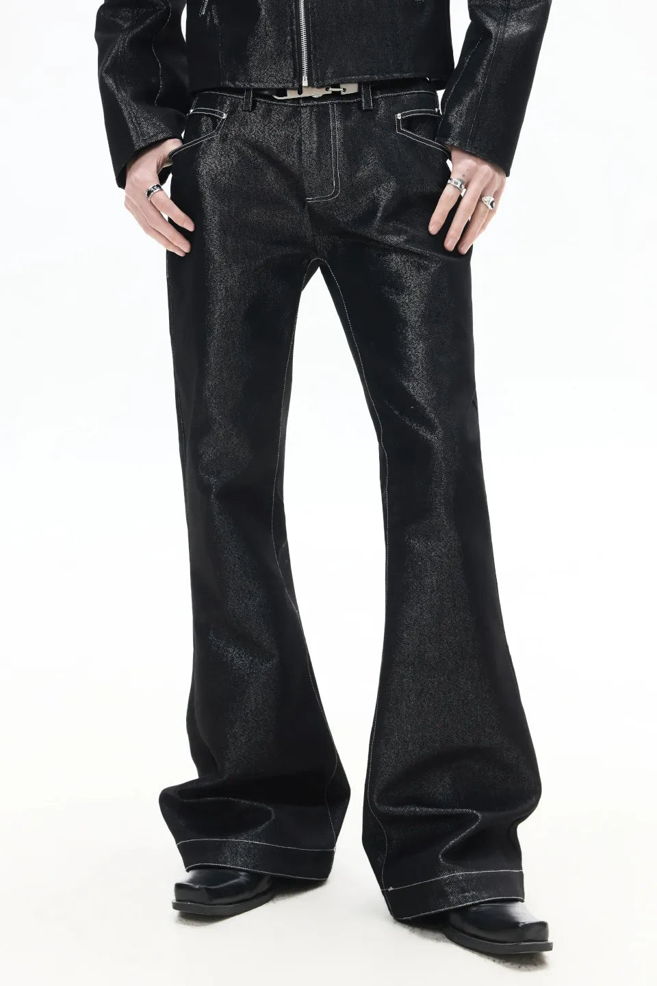 Metallic Shimmer Bootcut Jeans